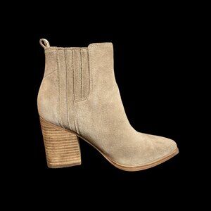 Marc Fisher LTD Suede Ankle Boots Taupe Block Heel Size 7